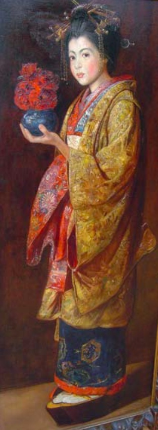 Tornai gyula 1861–1928 gésa „a kis gratuláns” 170×70 cm olaj vászon. jelezve j.l. tornai gy Tornai gyula 1861–1928 gésa „a kis gratuláns” 170×70 cm olaj vászon. jelezve j.l. tornai gy